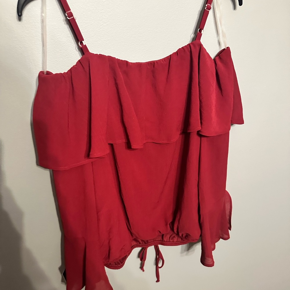 Red Women's Ruffle Blouse - Picture 2 of 7